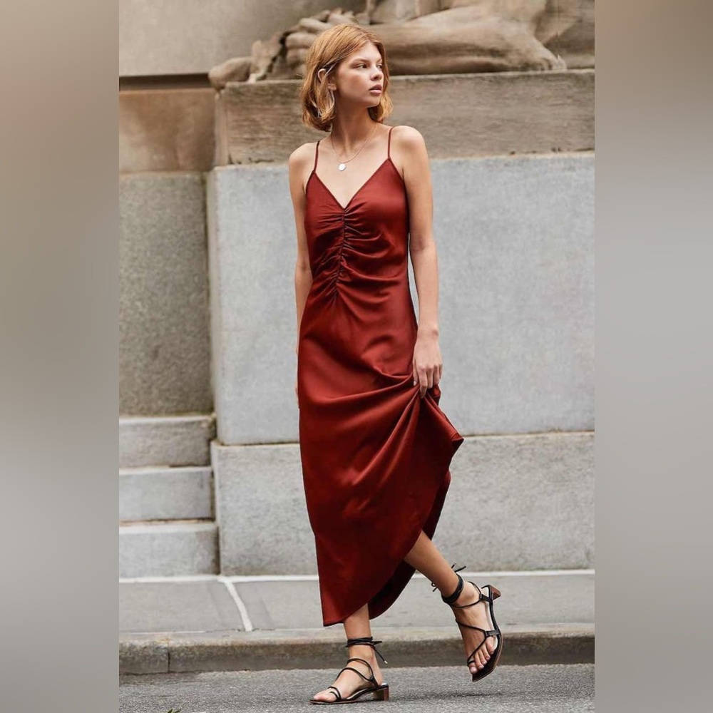 Frame Denim - Ruched Cami Slip Dress in Fired Brick